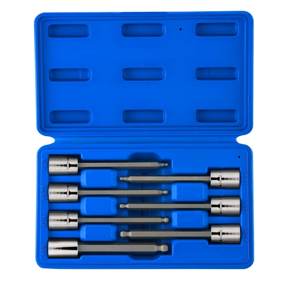 NEIKO 10244A 3/8-Inch-Drive Extra-Long Ball-End Hex-Bit Socket Set, SAE Sockets 1/8" to 3/8", S2 Steel, 7-Piece Set