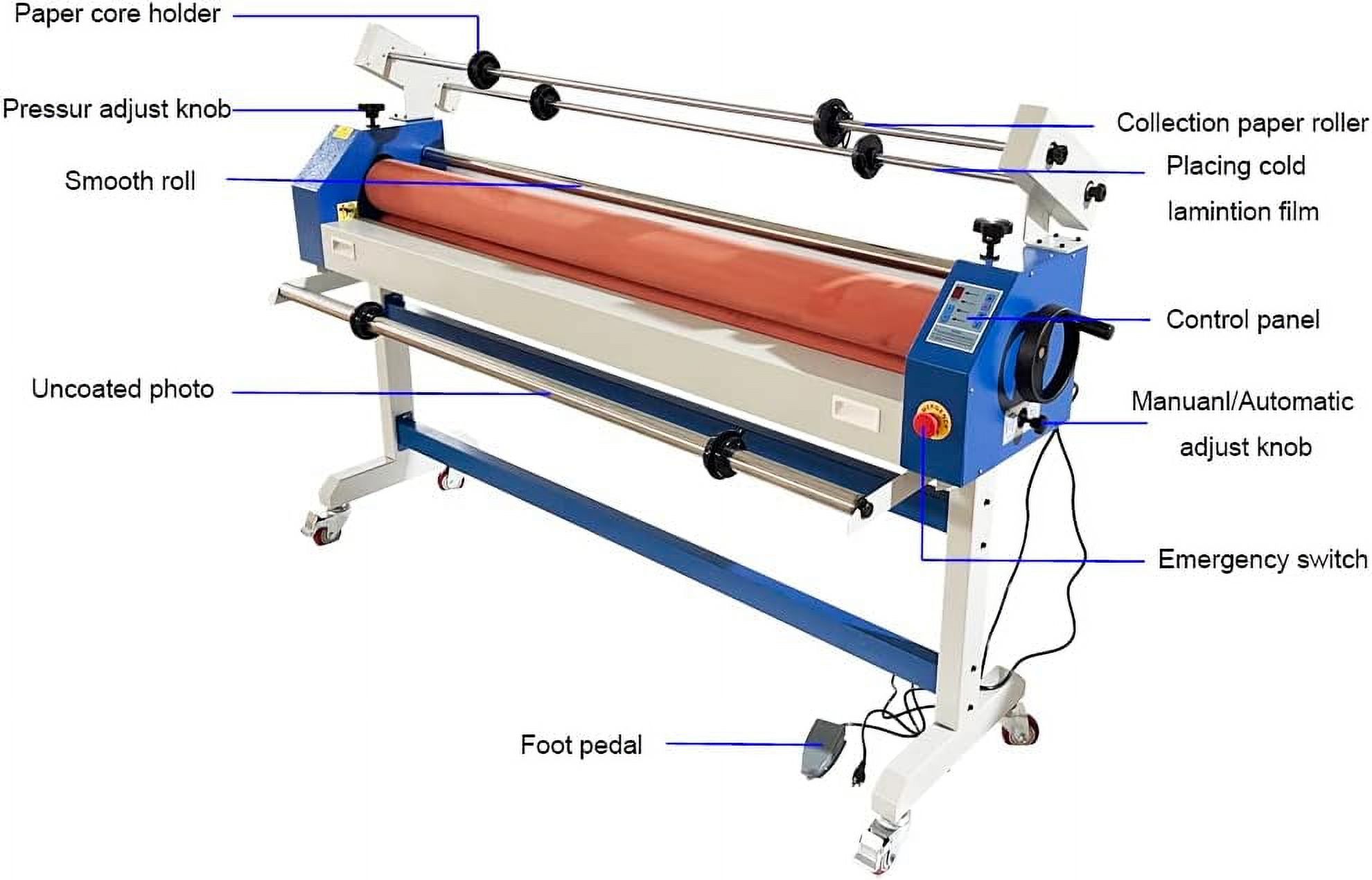 EQCOTWEA 51" Semi-auto Cold Laminating Machine Cold Roll Laminator Rubber Roller Office Photo Laminating