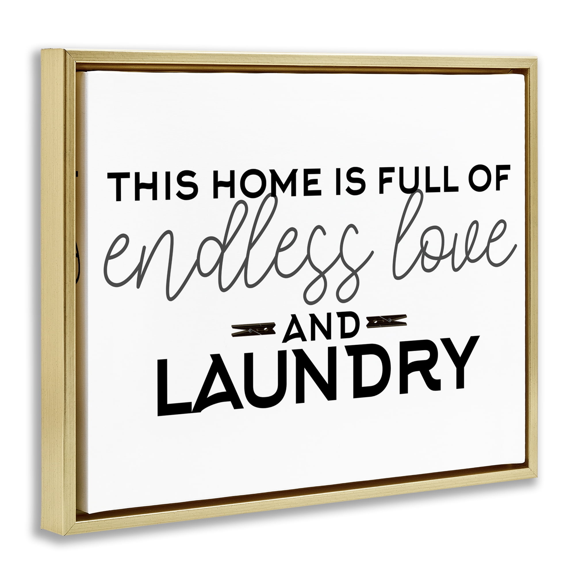 Endless Love & Laundry Minimal Gold Framed Floater Canvas Wall Art, design by Kim Allen