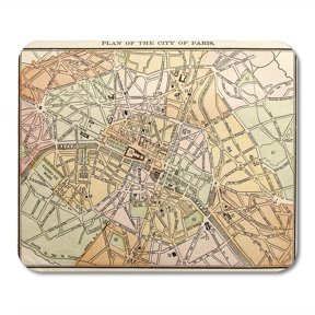 SIDONKU Vintage Original Paris City Map Colored Dated 1889 Old Street Road Mousepad Mouse Pad Mouse Mat 9x10 inch