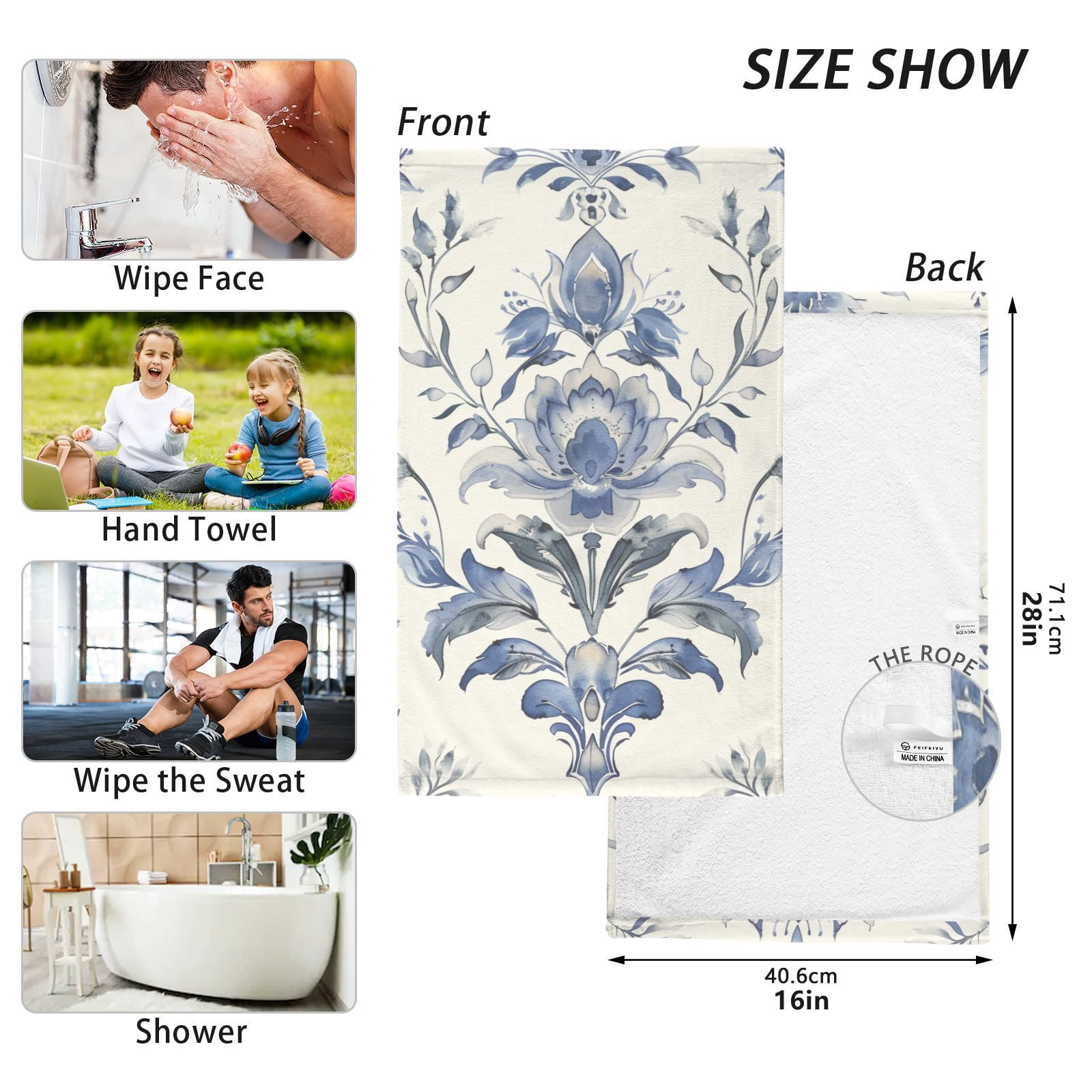 Boho Tribal Floral Flowers Hand Towel Bath Towels Face Towels Cotton Absorbent for Home Hotel Spa Swimming Yoga Sports Decorative Towel Set of 2