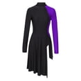 thumbnail image 3 of CHICTRY Womens Color Block Lyrical Contemporary Dance Leotard Side Split Asymmetrical Hem Dance Dress Purple XL, 3 of 7