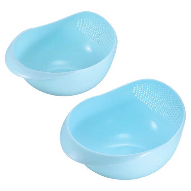 Uxcell Mini coladores, paquete de 2, colador de arroz de plástico, coladores de alimentos, cestas escurridoras para frutas y verduras, azul