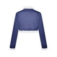 thumbnail image 2 of iEFiEL Kids Girls Elegant Satin Bolero Ruffle Trim Long Sleeve Open Front Cropped Cardigan for Party Dress Navy Blue 4, 2 of 7