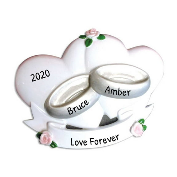 Personalized Wedding Rings Ornament 2024 - Engagement Gifts for Couples Newlywed Christmas Ornament