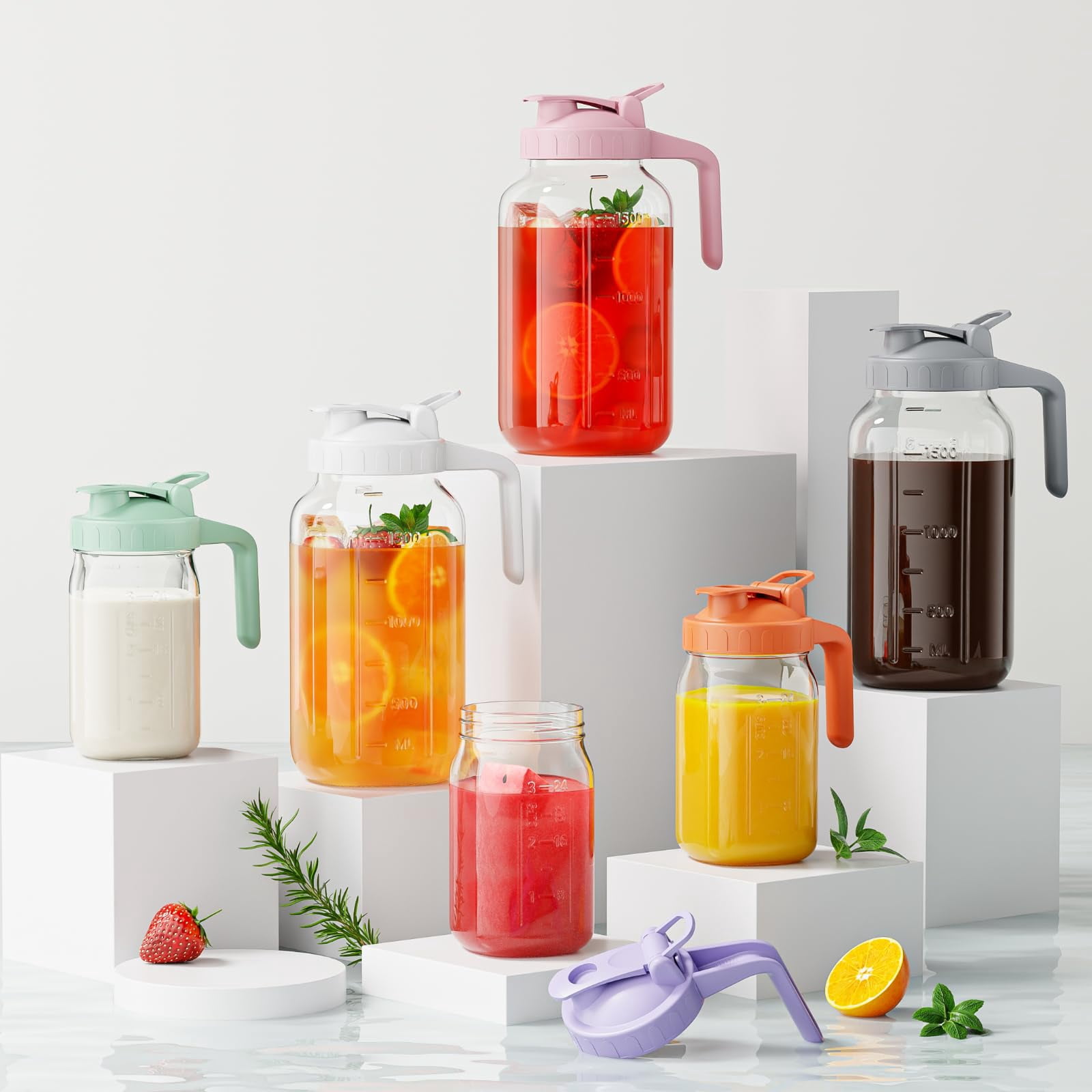 Breast Milk Pitcher - 32 Oz Glass Mason Jar With Dual Leak-proof Design  Airtight Seal Pour Spout & Handle Storage Container For Breastmilk Iced Tea Ice Drinks(gray)