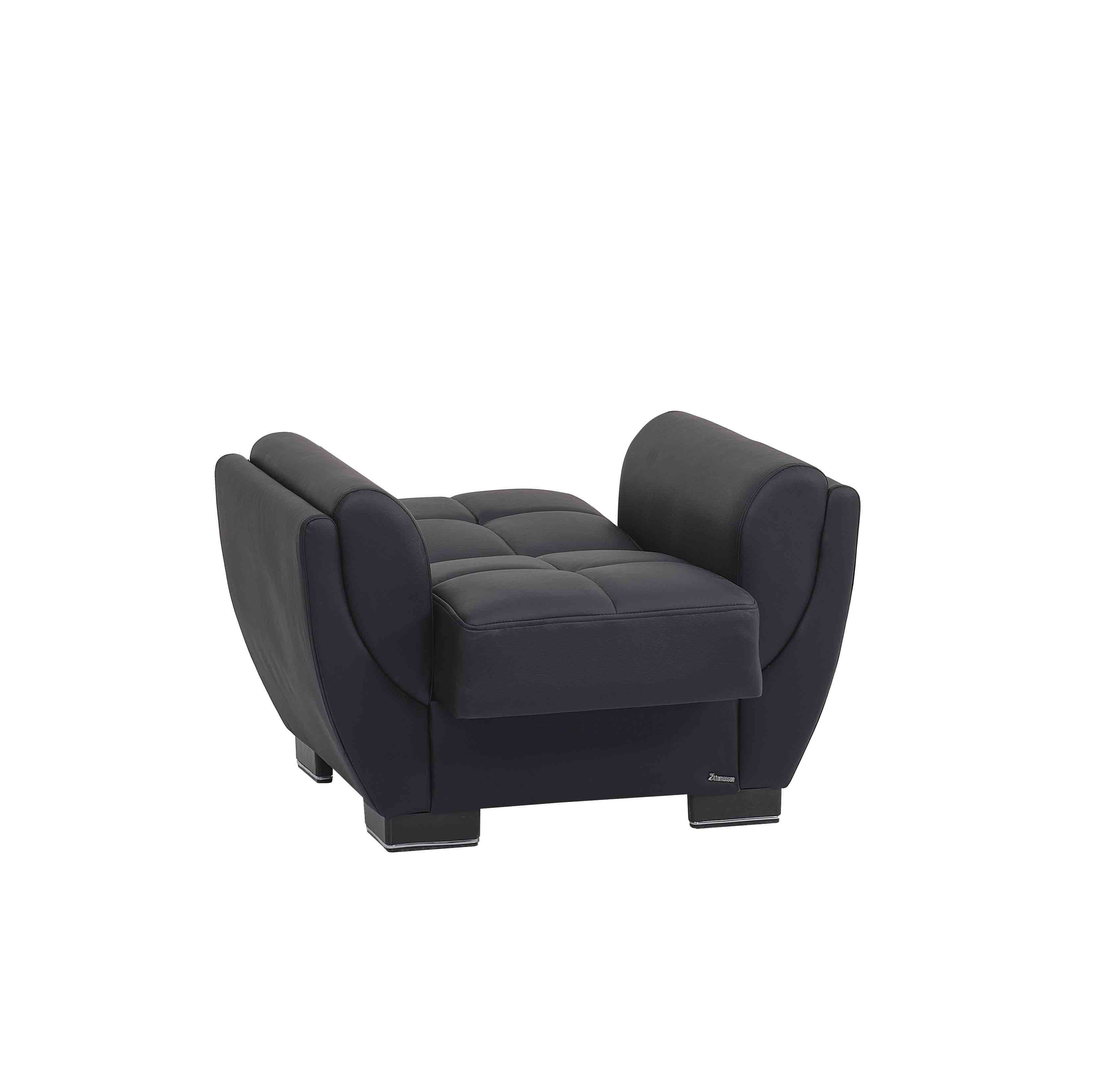 Ottomanson Convertible Accent Armchair with Hidden Storage & Rounded Arms, Firm Comfort Seating, Black