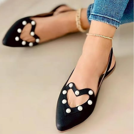 

Women s Shoes Leisure Flat Shoes Female Pointed Hollow Beaded Heart-shaped Shoes Womens Sandals