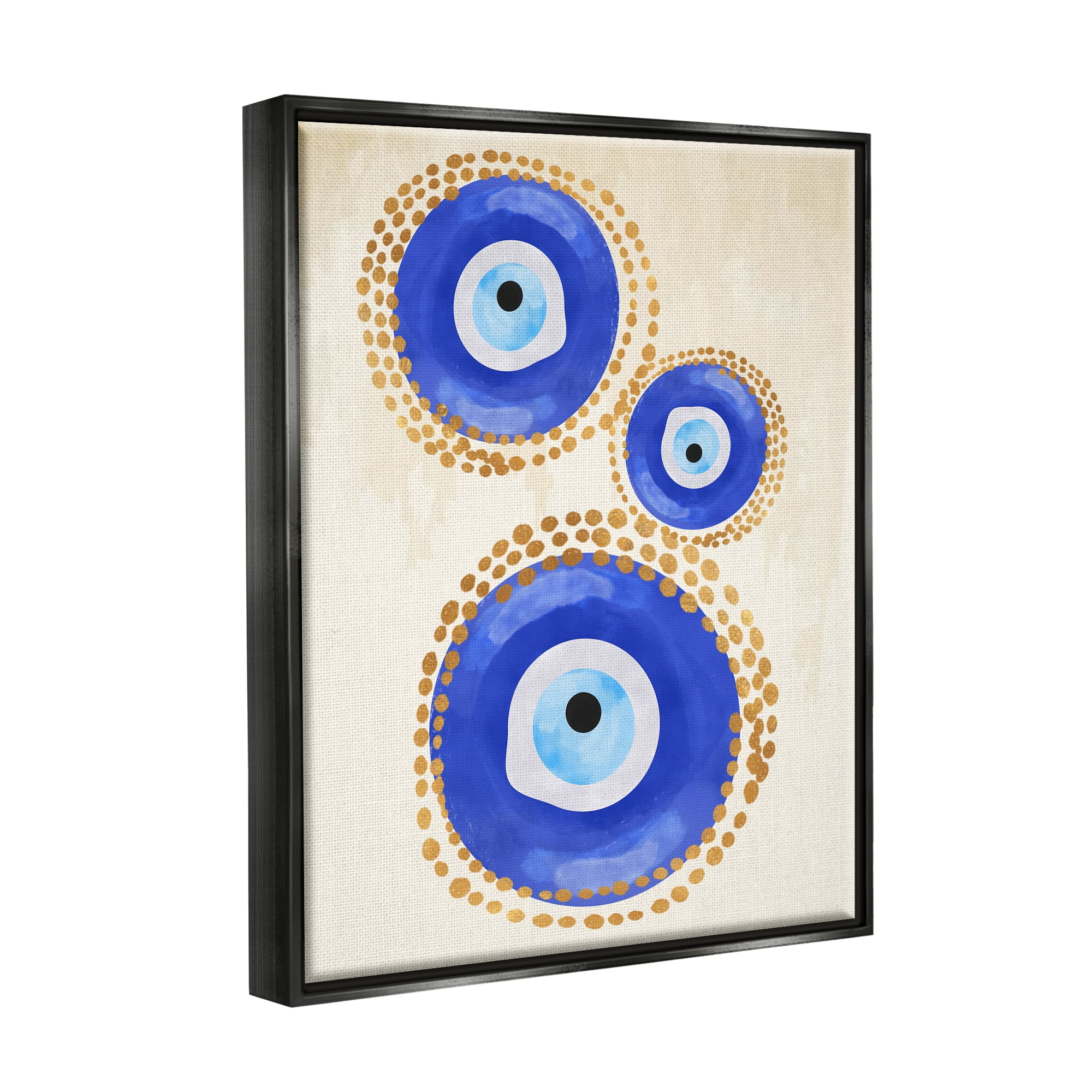 Stupell Industries Round Blue Evil Eye Pattern Lustrous Dotted Detail Painting Jet Black Floating Framed Canvas Print Wall Art, Design by Two Smart Blondes