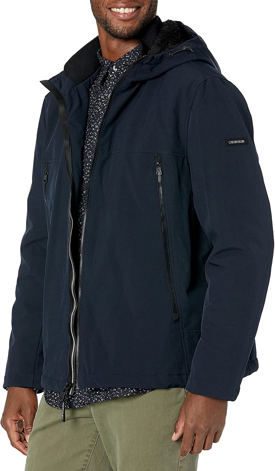 Calvin Klein Mens Sherpa Lined Hooded Soft Shell Jacket Medium True Navy -  