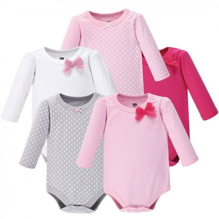 UPC: 0660168557930 | Hudson Baby Infant Girl Cotton Long-Sleeve Bodysuits 5pk  Basic Bow  6-9 Months