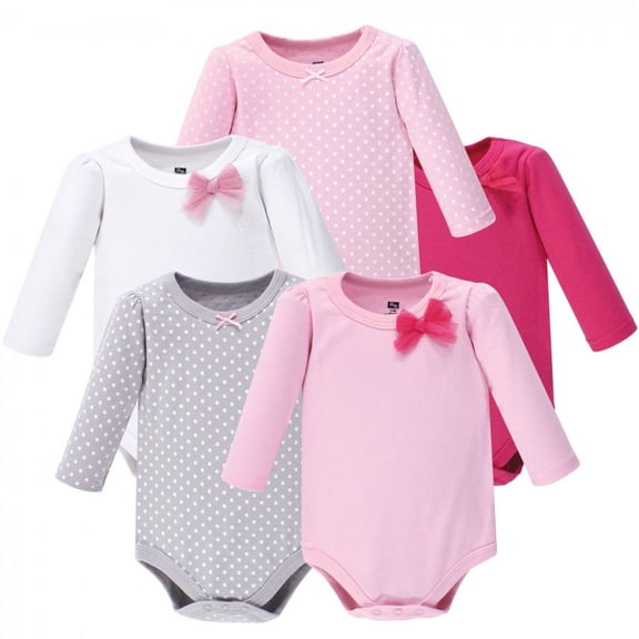 Hudson Baby Cotton Long-Sleeve Bodysuits, 5-Pack, Newborn- 24 Months