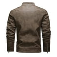 thumbnail image 5 of ZCFZJW Men's PU Leather Jacket Casual Belted Faux Leather Long Sleeve Jacket Zipper Biker Coat with Pockets Brown S, 5 of 8