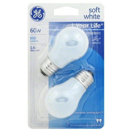 Ge 60w Ceiling Fan A15 White Regular Base Bulb 2 Pack Walmart Com