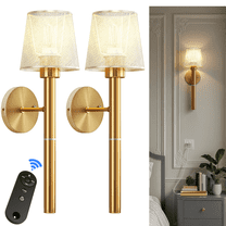 Battery Operated Wall Sconces Set of 2, 5200mAh Gold Rechargeable Wall Lights with 3 Color, Remote Control & Timer Function for Bedroom Living Room Hallway Decor-GOLD