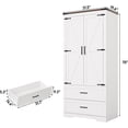 thumbnail image 3 of Blotout 2 Door Farmhouse Armoire Wardrobe Closet With 2 Drawers, 70" Tall Wooden Wardrobe Cabinet with Hanging Rod and Adjustable Shelves for Bedroom, White, 3 of 8