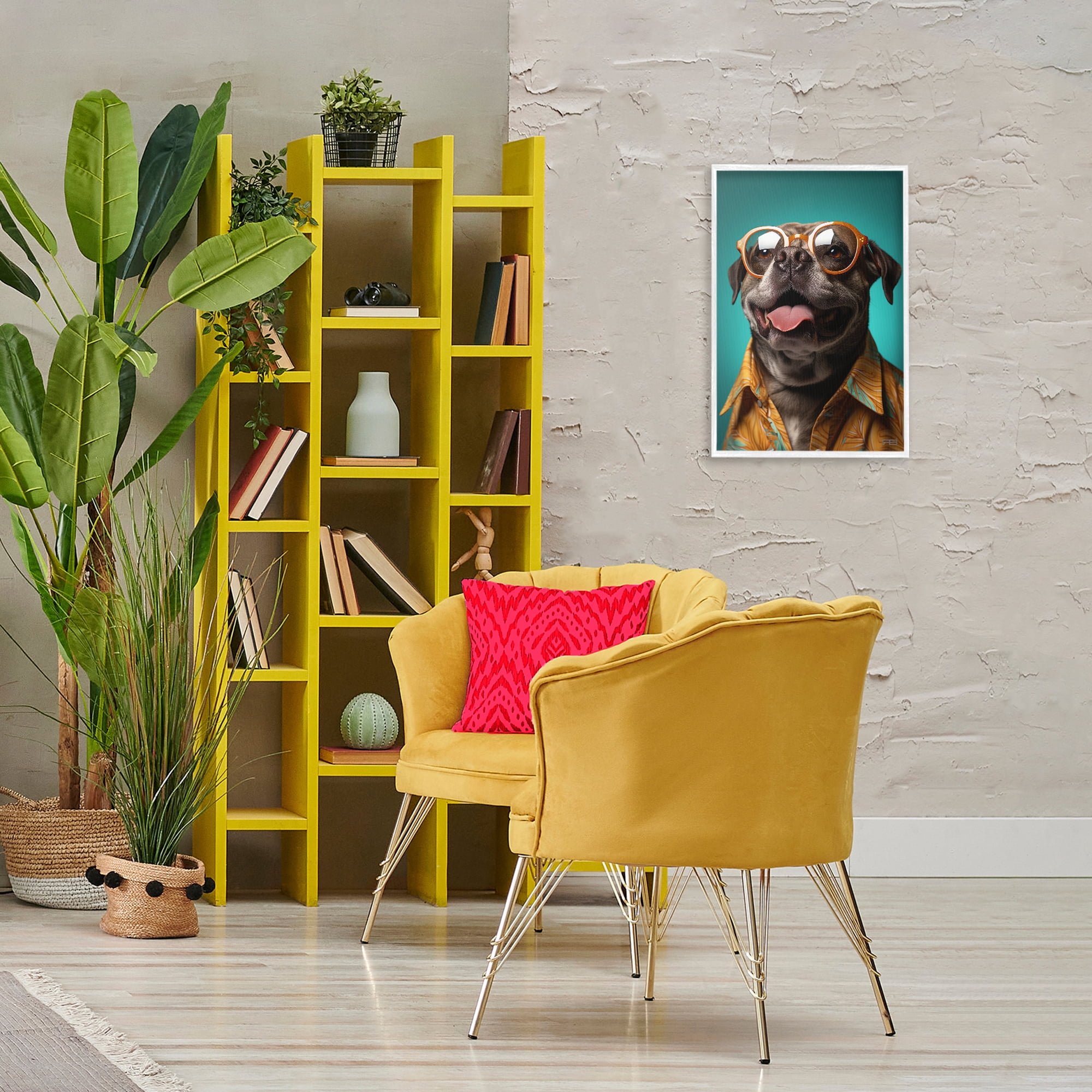 Stupell Industries Fashion Dog Friend Animals & Insects Painting White Framed Art Print Wall Art, 16 x 24