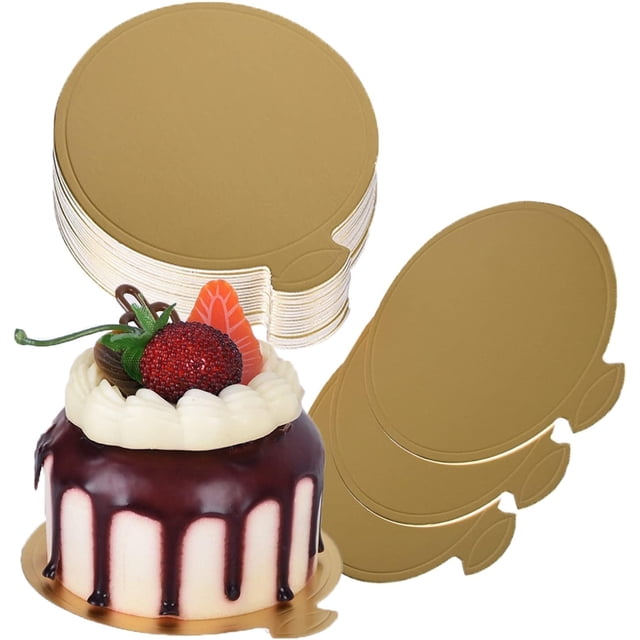 REJODA-3 Inch Cake Boards, 100pcs Mini Round Cake Cardboard for Mousse Cupcake, Cake Dessert, Cake Decorating, Gold.