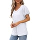 thumbnail image 3 of Camisetas con cuello en V Color puro Camisetas con mangas abullonadas suaves para la piel Camisetas de manga corta para ir de compras a diario Blanco XL, 3 of 5