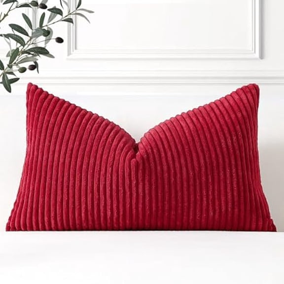 Eryueer Cozy Striped Corduroy Cushion Cover 30x50cm Super Soft Decorative Oblong Throw Pillow Covers Case for Sofa Couch Bedroom Car Decor 12 x 20 Inches, Burgundy