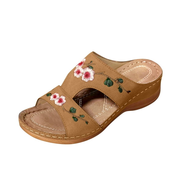 Rinsvye Summer Ladies Wedge Heel Elephant Slippers for Women Embroidery Flower Sandals Women's Womens Leopard Slippers Shoes