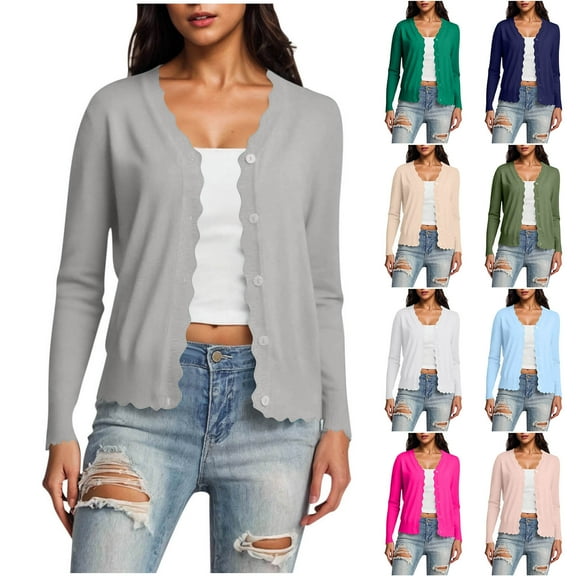 Bovxnpu Womens Cardigans Casual Loose Cover Ups, Women's Lightweight Crewneck Cardigan Sweater Button Down Cardigan Knit Shrugs Sweater XXL