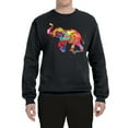 thumbnail image 2 of Wild Bobby, Colorful Walking Good Luck Elephant Animal Lover Unisex Crewneck Graphic Sweatshirt, Black, Small, 2 of 3