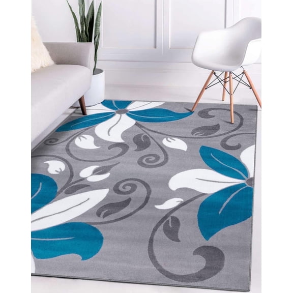 Luxe Weavers Modern Floral Turquoise 5x7 Area Rug for Living Rooms