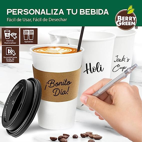 Café Vasos Y Tapas Biodegradables Desechables 50 Vasos De Café