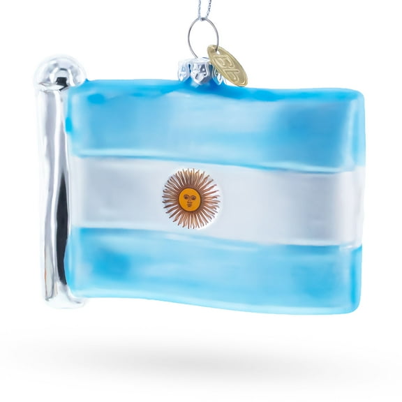 Waving Flag of Argentina Glass Christmas Ornament