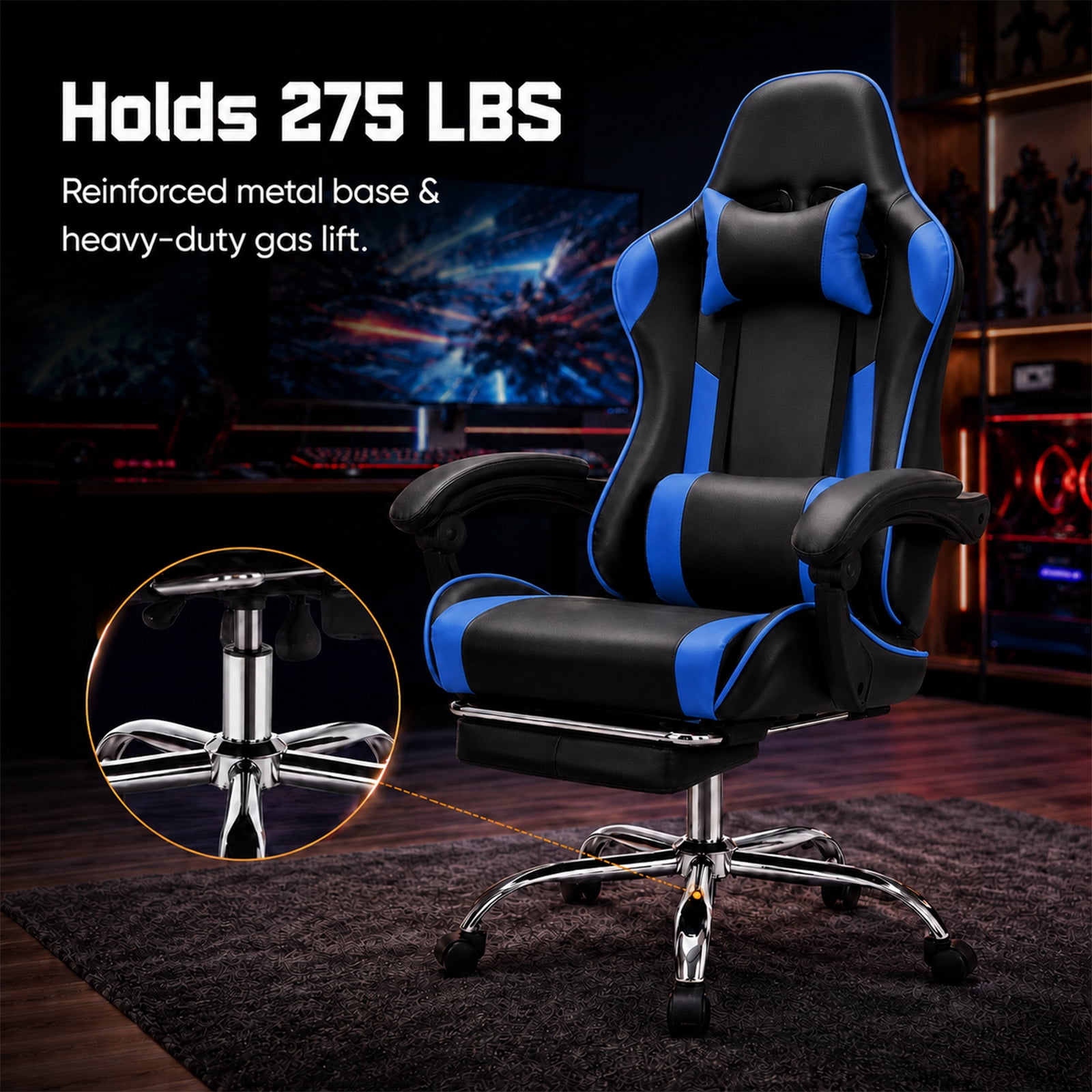Alvantor Gaming Chair, Adjustable Backrest and Height, Ergonomic Computer Chair with Footrest and Lumbar Support, 275lb Capacity