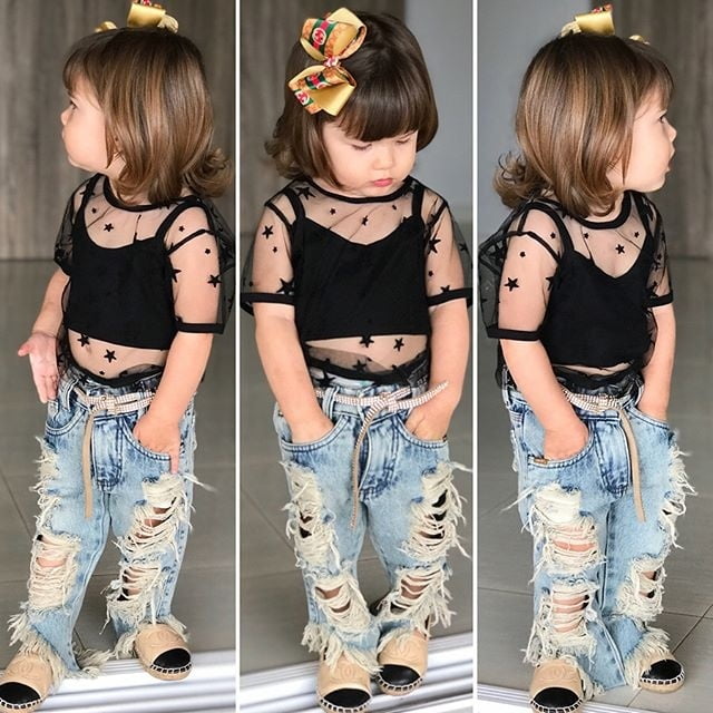 Toddler Kids Clothing Baby Girls Vest Tank Top Ripped Denim Shorts Skirts Outfits Clothes Set Black Mesh Vest Top 2 3 Years Walmart