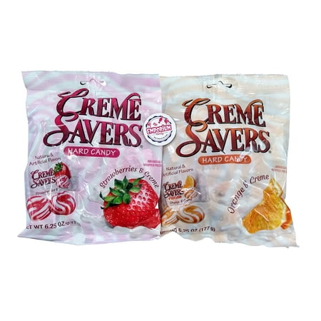 

Emporium Candy Creme Savers - Orange and Creme Strawberry and Creme - 1 6.25 oz Bag of Each Flavor with Refrigerator Magnet Red