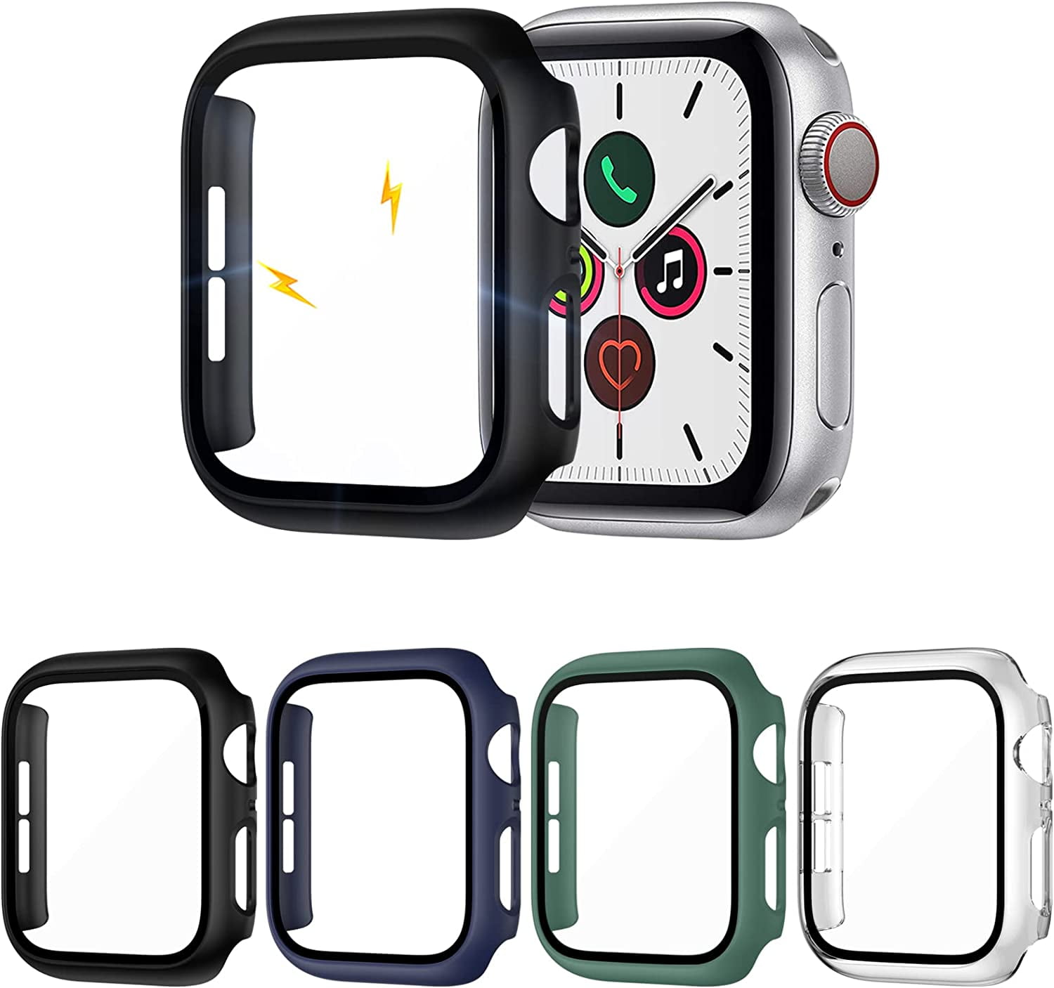 XIHAMA 4-Pack For Apple Watch 44mm/40mm case with built-in HD clear ultra-thin hard PC screen protector for Apple Watch Series 4/5/6/8/SE