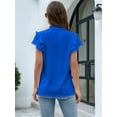 thumbnail image 2 of Womens Dressy Casual Tops Ruffle Short Sleeve V Neck Shirts Elegant Business Work Blouse Blue XL, 2 of 6
