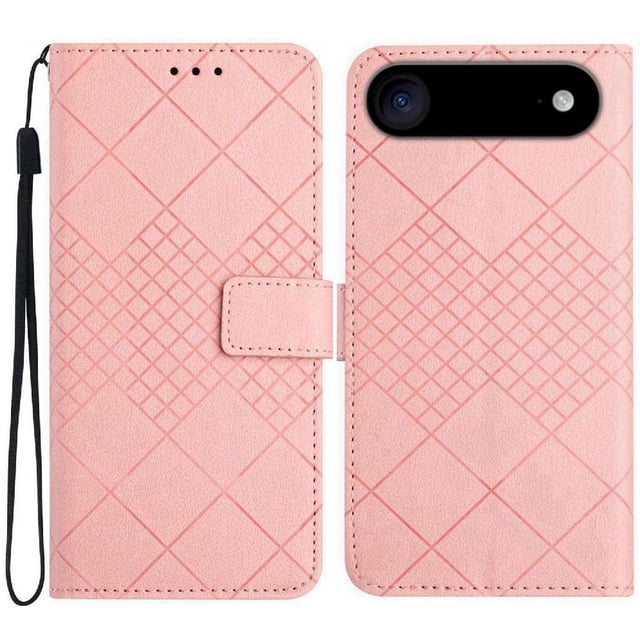 Flip Wallet Case for iPhone Air with Kickstand & Wrist Strap, Shockproof TPU Inner Pink