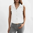 thumbnail image 3 of Tank Tops for Women Lightweight Cotton Linen Button Down Collared Sleeveless Shirt Dressy Casual Work Shirts, 3 of 8