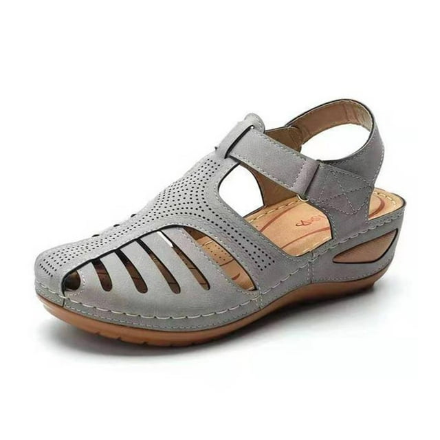 Guardurnaity Sandalias de cuña transpirables para mujer, ideales para salidas de verano. Sandalias para mujer, estilo casual de verano. Calzado gris treinta y seis