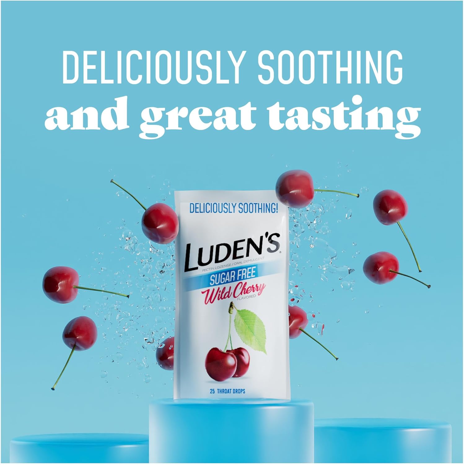 Luden's Sugar Free Wild Cherry Throat Drops, Sore Throat Relief, 25 Count (12 Pack)