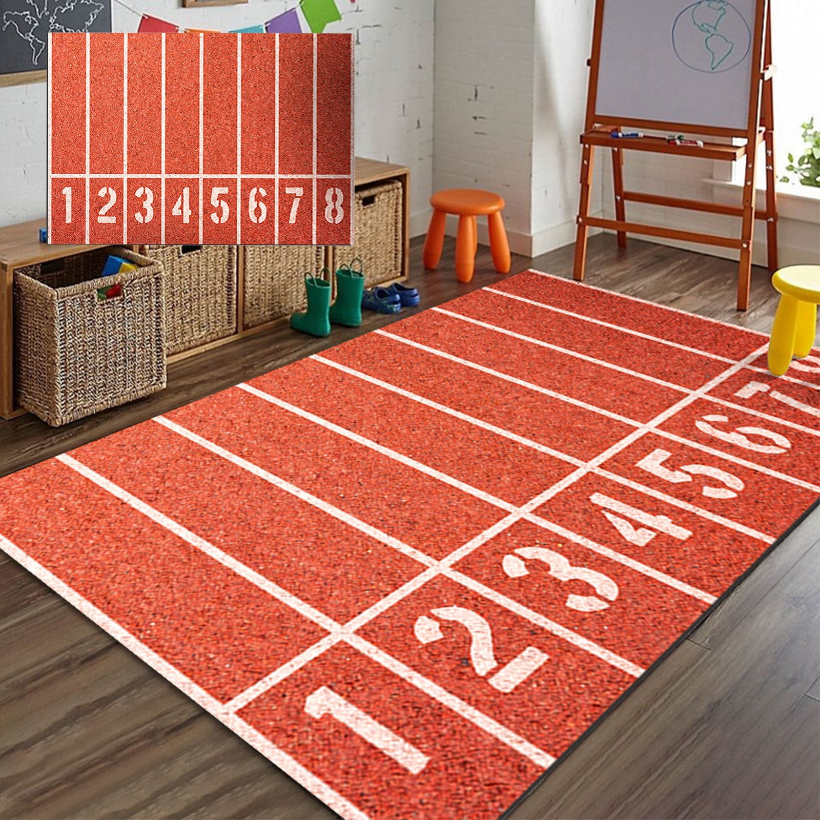 Shrysg 40x79" Athletic Field Track Rug | Vibrant Red Sport-Themed Decor | Perfect for Kids' & Boys' Playrooms, Bedrooms | Stylish Living Room Accent
