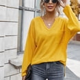 thumbnail image 3 of Blusa Manga Larga Cuello En V Color Puro Bolsillo Cómodo Top De Moda Para Mujer, 3 of 8
