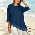 thumbnail image 6 of Lmueinov 3/4 Length Sleeve Womens Tops Crew Neck Lace Scalloped Hem Casual Shirts Solid Loose Fit Blouses Summer Fall Vacation Outfits, 6 of 7