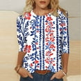 thumbnail image 3 of Tauxra Casual T-Shirt for Women with 3/4 Sleeve and Independence Day Print, Round Neck Blouse for Everyday Wear in Blue, 3 of 5