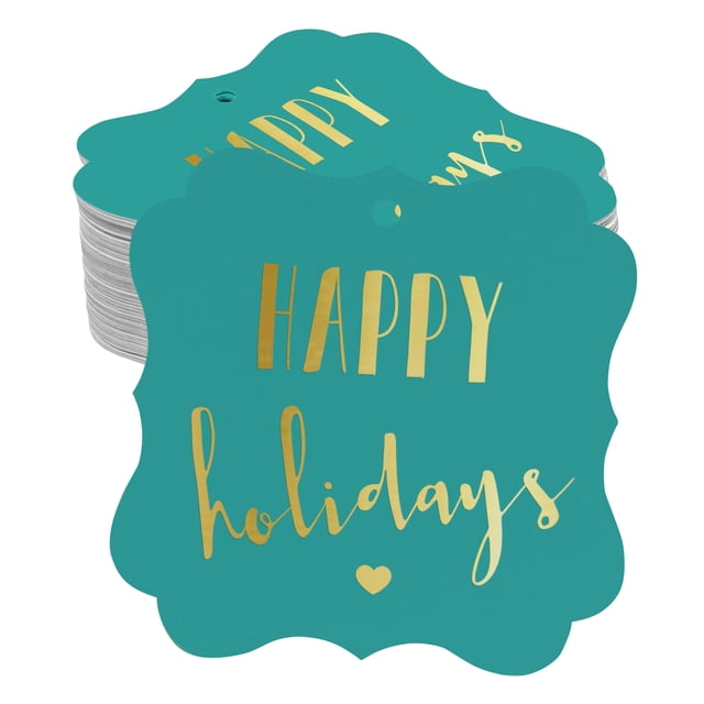 Inkdotpot Real Gold Foil Happy Holiday Tags Favor Bracket Shape Hang Pack Of 50 Paper Tags