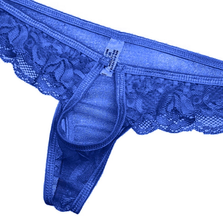 Set Of 2 Men's Floral Lace G-String Thongs - Sheer Mesh T-Back Underwear (Red, Black, Pink, White)
