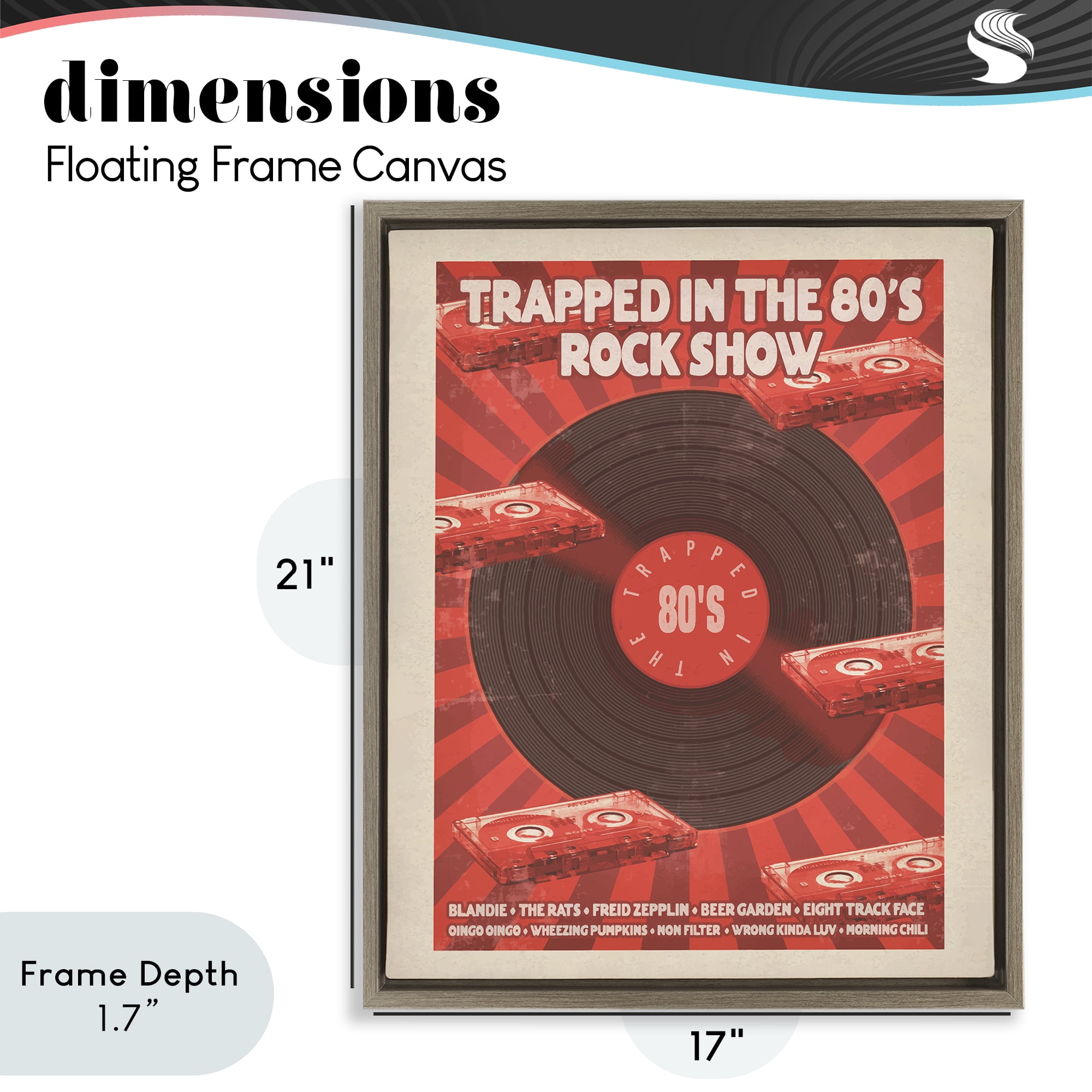 Stupell Industries Trapped in 80s Rock Show Brown Framed Floater Canvas Wall Art, design by Old Red Truck