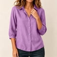 thumbnail image 3 of GERsome Button Down Shirts for Women 3/4 Sleeve Collared V-Neck Casual Work Blouses Tops Purple M, 3 of 6