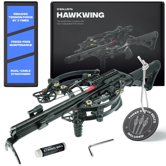 Ballista Hawkwing Adjustable Crossbow with Hex‑Key Maintenance and Auto Anti‑Dry‑Fire - High-Speed 520fps, Powerful 200lbs Draw, Weight 4.8 lbs