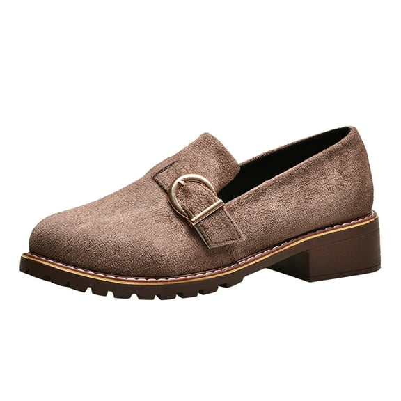 NOKIO Ladies Fashion Solid Color Flock Shallow Comfort Belt Buckle Heel Casual Shoes Loafers for Women Penny Loafers Women's Loafers & Slip-ons Ladies Flats Shoes Business Casual Shoes