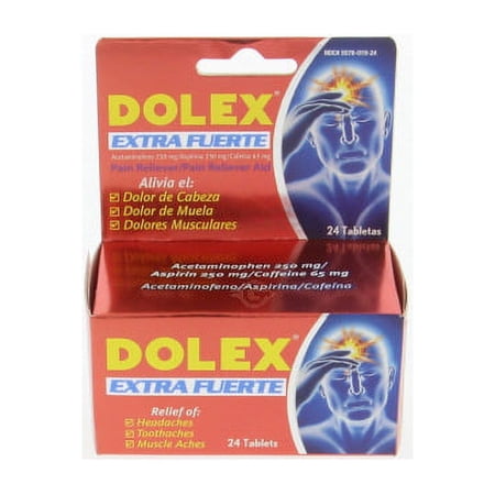 Dolex Extra Fuerte Pain Reliever Aid - Ayuda A Aliviar El Dolor x 24 Tabs (Pack of 1)